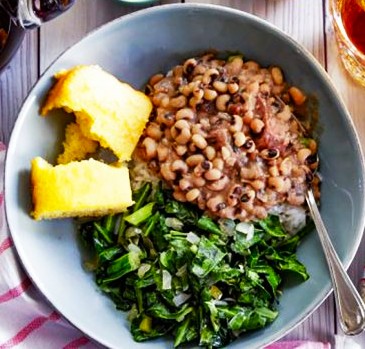 Black Eyed Peas Collard Greens and Cornbread
